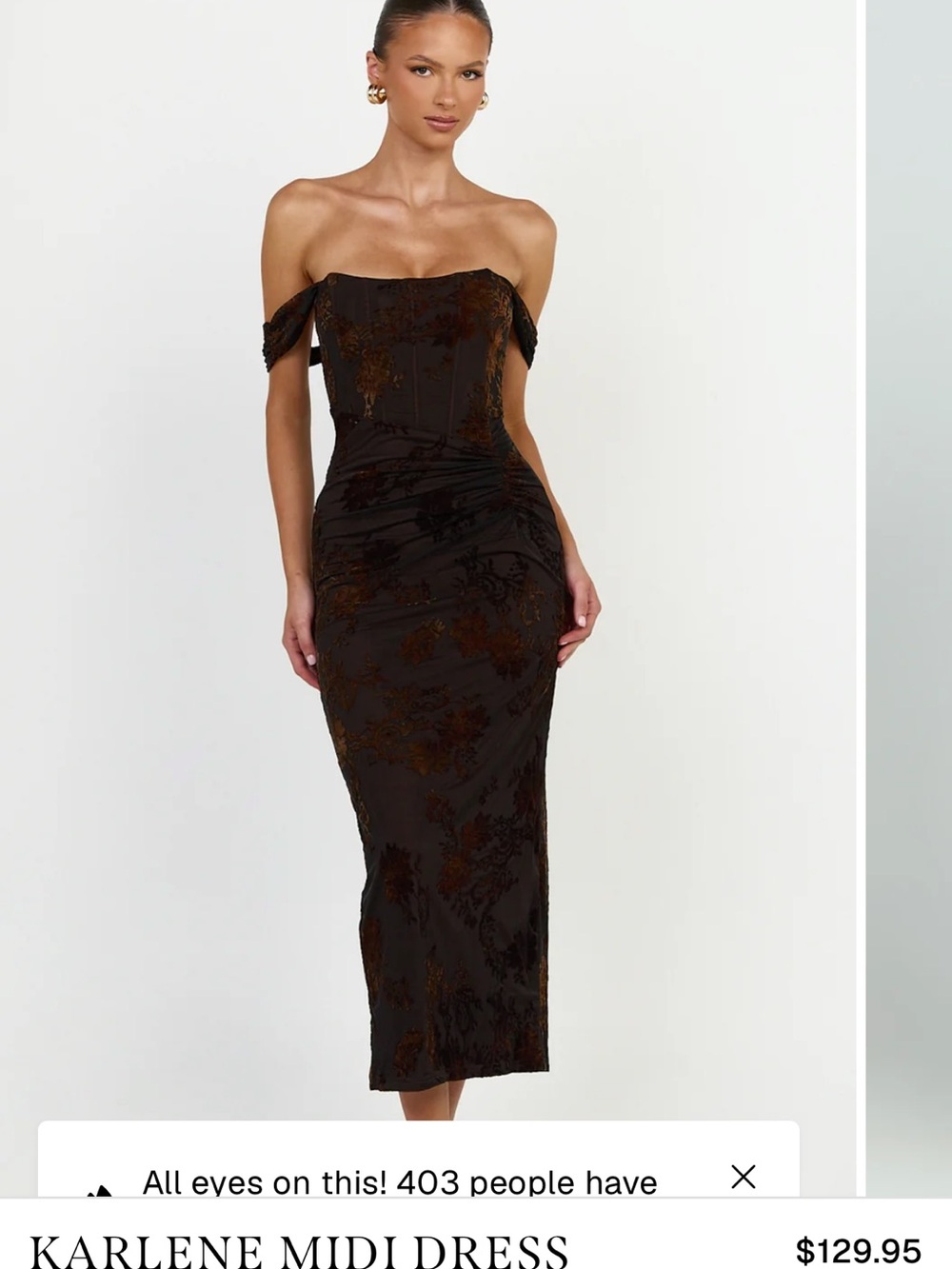 Strapless Midi Dress in Dark Brown with Subtle Floral Burnout